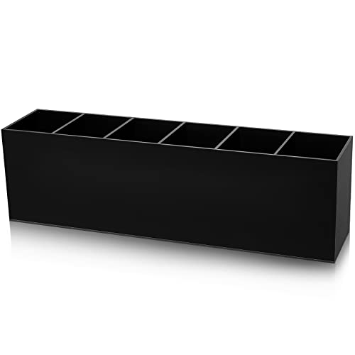 Image of Jetec Acrylic Pen Holder 6 Compartments Makeup Brush Stationery Organizer Pencil Holder for Desk Accessories, Cosmetic Brushes, Dorm, Home, Bathroom, Kitchen, Office Supplies(Black)
