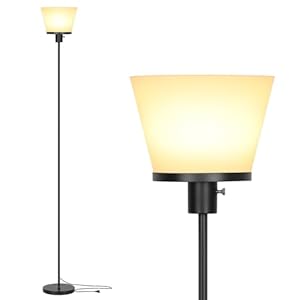 LED Floor Lamp Tall Standing Lamp, Black Modern Torchiere Floor Lamps for Bedroom Living Room Office, Bright Floor Lamp with White Plastic Shade, Bulb Not Included.