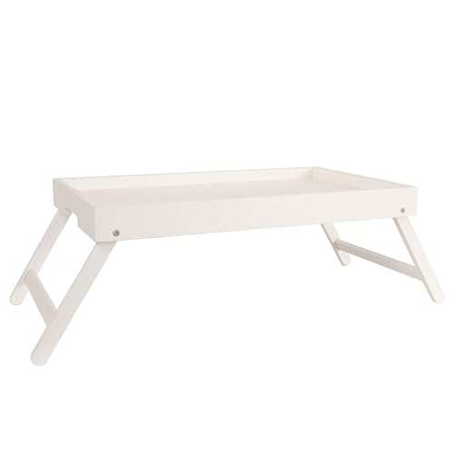 LIN HOME XZ 22274 2 Bnadeja para Cama de Madera 50x30x20cm Patas Plegable Color Blanco   Bandeja para Desayuno, Aperitivo Resistente a la Humedad