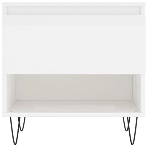 Table basse blanc brillant 50x46x50cm avec tiroir et compartiment
