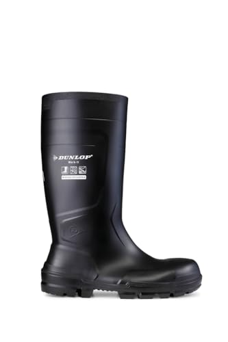 DUNLOP Work-It S5 PVC-Arbeitsstiefel für Damen und Herren – Wasserdichte Sicherheitsstiefel mit Stahlkappe – Baustellenstiefel – Chemikalienbeständig und rutschfest - Schwarz – Größe 35 bis 50