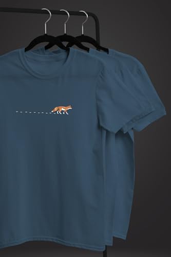 Neverless® Herren T-Shirt Fuchs Fox Wald Tiermotiv Logo Print Badge Fashion Streetstyle Denim-Blue L