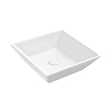Salud y Seguridad - Este lavabo sobre mostrador está hecho de materias primas ecológicas de alta calidad, no se agregan sustancias nocivas, es seguro, confiable y práctico en el hogar. El fregadero de diseño ergonómico está empotrado para evitar que el agua y el agua salpiquen el agua, por lo que no tiene que preocuparse por mojarse. El tamaño del lavabo sobre encimera es de 42 * 42 * 12 cm para adaptarse a cualquier espacio.