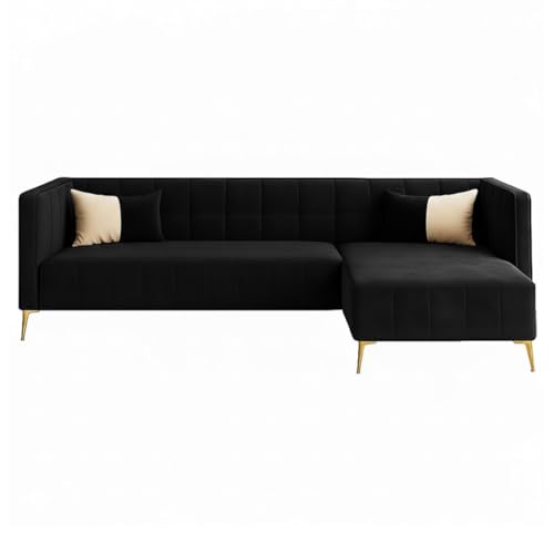 Image of SOCOZI Stylluxe 6 Seater Velvet Fabric RHS L Shape Sofa Set for Living Room |Fabric L Shape Sofa Set for Home & Office (Black)