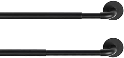 KXLife 2 Pack Adjustable Sticky Self Adhesive 3/8 Inch Sash Curtain Rod for Metal, Wood Doors, 17 to 28 Inch Multi-Use Cafe Sidelight Sash Rods for Door Panels, Windows, Bathroom, (Black,Set of 2)