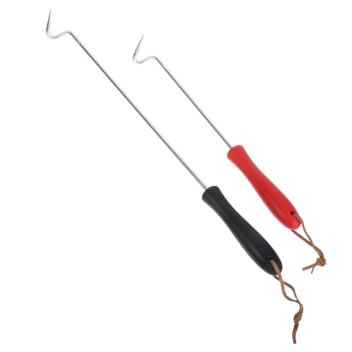 2Pcs Stainless Steel Meat Turner Hook with Plastic Handle Versatile Bbq Cooking Forks for Grilling Smoking and Frying for Steaks Pork Chops and Chicken