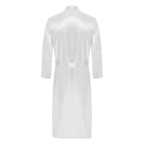 Linjinx Men's Satin Kimono Robe Silk Long Sleeve Bathrobe Side Pocket Lightweight Nightwear Pajamas4