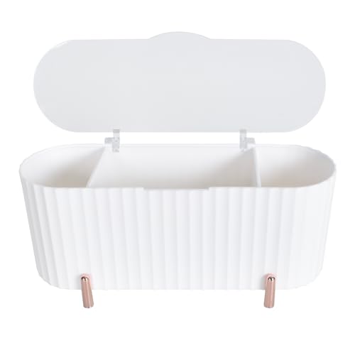 Organizador de Almohadillas de Maquillaje, Dispensador de Almohadillas de Algodón de 3 Compartimentos, Caja de Bastoncillos Algodonero con Tapa, Organizador de Maquillaje de Baño y Tocador (Blanco)