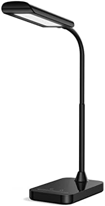 LED Desk Lamp, Flexible Gooseneck Table Lamp, Office Desk Light with 5V/1A USB Port, Touch Control, 5 Color Temperatures & 7 Brightness Levels, Memory Function, Black