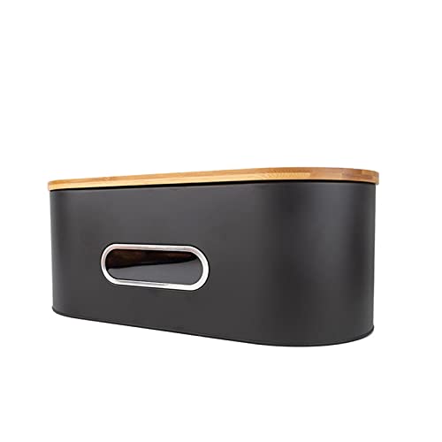 Panera de metal grande con tabla de cortar, estilo granja, panera, contenedor de pan negro para almacenamiento en encimera (43 x 20 x 18 cm)