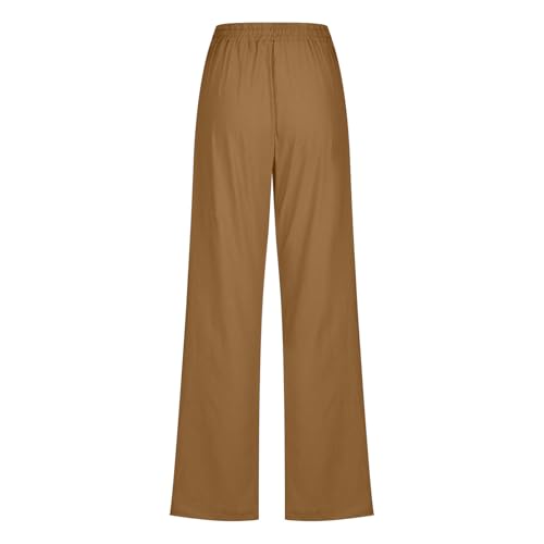 Image of Linen Pants Women 2026 Spring Summer Fashion Straight Leg Pant Dressy Casual High Waisted Loose Trousers with Pockets