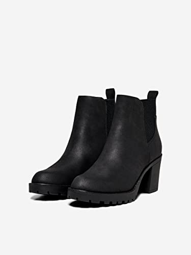 ONLY Damen Chelsea Boots mit Absatz | Ankle Stiefeletten Schuhe | Bootie Stiefel ohne Verschluss ONLBARBARA, Farben:Schwarz, Größe:38 EU