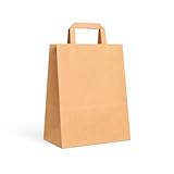 Bolsa de papel kraft con asa plana 26x14x29 cm – Bolsa ecológica y resistente – Ideal para comercio y hostelería – Kraft marrón reciclado (50)