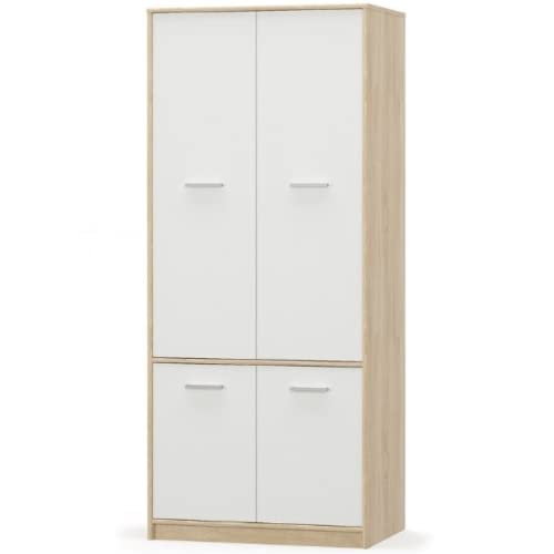 ok-living OKL geräumiger Kleiderschrank Tipo 195,5x83,4cm mit viel Stauraum für Wohnzimmer Schlafzimmer Ankleidezimmer Gaderobe Kinderzimmerschrank mit Regalen Sonoma Weiß Cover