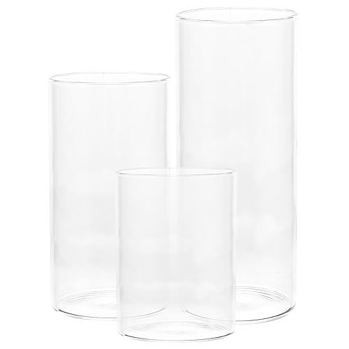 Housoutil 3pcs Glass Candle Cup Clear Floating Tealight Holders Glass Hurricane Candle Holders for Pillar Candles Cylinder Candleholders Candle Holders Bulk Glass Holder Glass Tube Windproof