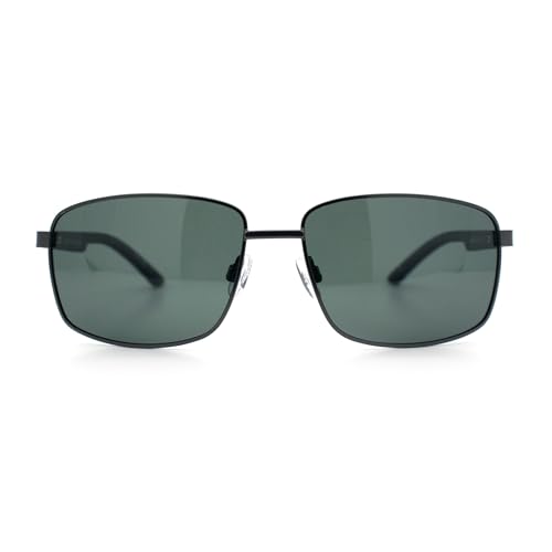 SA106 Polarized Mens Rectangular Metal Rim Gentlemanly Wrap Curved Sunglasses3