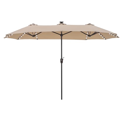 PHI VILLA Parasol de Jardin Extérieur,2x3,8m Parasol Double Face Rectangulaire avec LED Lampe et Manivelle,Protection Solaire pour Terrasse, Résistant à...