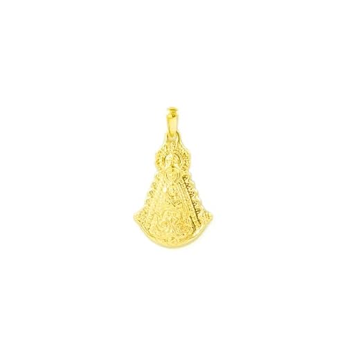 Medalla Oro Amarillo 18 Kilates (18K) Pequeña Virgen del Rocío Brillo 19 x 12 mm - Estuche Regalo - Certificado de Garantía - Mondepetit