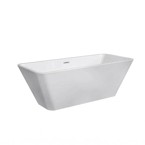 66" Acrylic Freestanding Soaking Bathtub, Matte Drain & Black Overflow, Modern Design Tub for Home Bathroom Renovations, Glossy White Glossy White 66 Inch