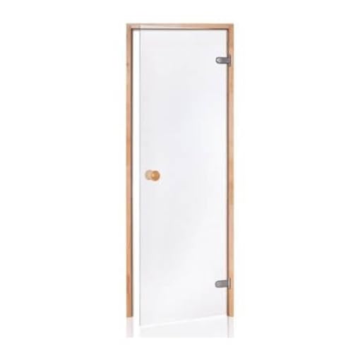 Porte de sauna en verre sécurit 8mm et cadre pin Desineo transparent 80x190