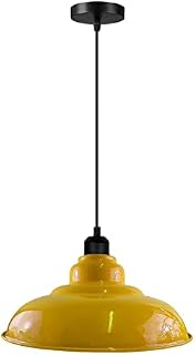 Retro Industrial Multi Colour Ceiling pendant Light Set, Metal Ceiling Mount Chandelier, large 32cm Light Shade, Adjustable E27 Lamp Fitting, Hanging Ceiling Lighting for Kitchen, Corridor (Yellow)