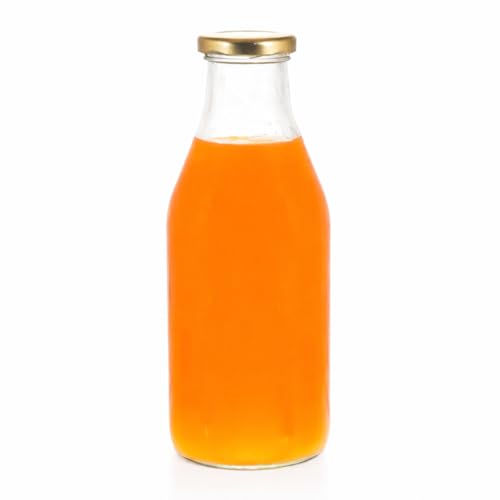 Image of Pure Source India Reusable Leak-Proof 1Litre Glass Bottle with Gold Metal Lid for Beverage & Milk Storage Bottles (Set of 10)