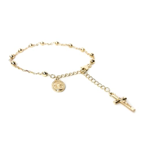 Stunning Catholic Rosary Bracelet for Women with Our Lady of Graces Medal and Cross Crucifix Charm, 14K Gold Plated, Adjustable - Dainty Elegant Religious Jewelry Gift2