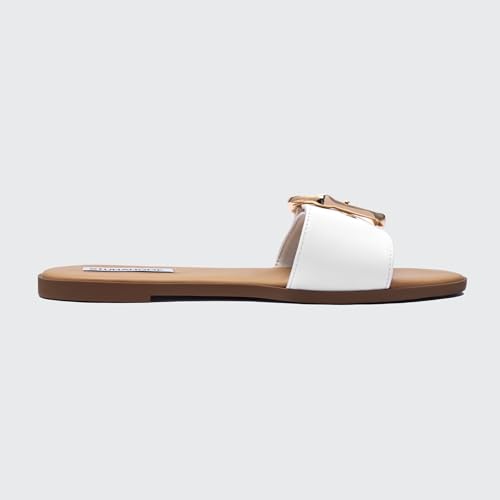 Image of STUNAHOME Flat Sandals Women Fashion Slides With Soft Leather Paired with Metal buckle Slippers