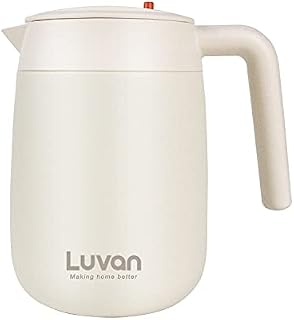 Luvan 1 Litre Small Vacuum Jug Flask 18/10 Stainless Steel Thermos Jug Double Walled Insulated Coffee Pot with Red Lock Push Button and BPA-Free Lids, Great for Coffee,Tea,Hot Beverage (Cream)