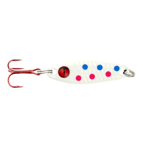 Northland Tackle Tungsten Buck-Shot Rattle Spoon, Fast-Sinking Ice Fishing Spoon with Loud Brass Rattle, Super-Glo Wonderbread, 1/8 Oz