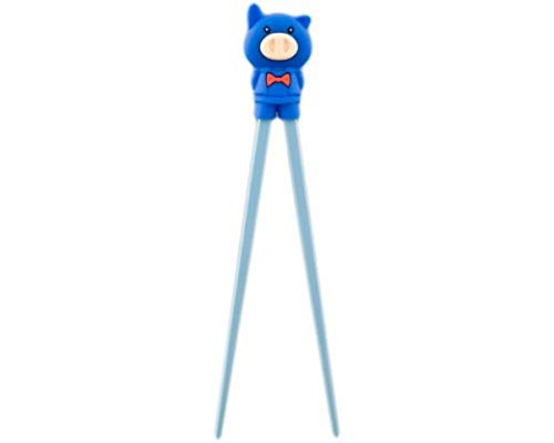 Authentic Japanese Blue Pig Training Cheater Chopsticks for Kids and Beginners, 7 Inch