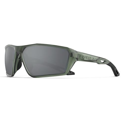 Polarized Sports Sunglasses for Men Women Fishing Running Driving Cycling Sunglasses Theseus TR36 (Matte Transparent Gray Green&Silver Lens)