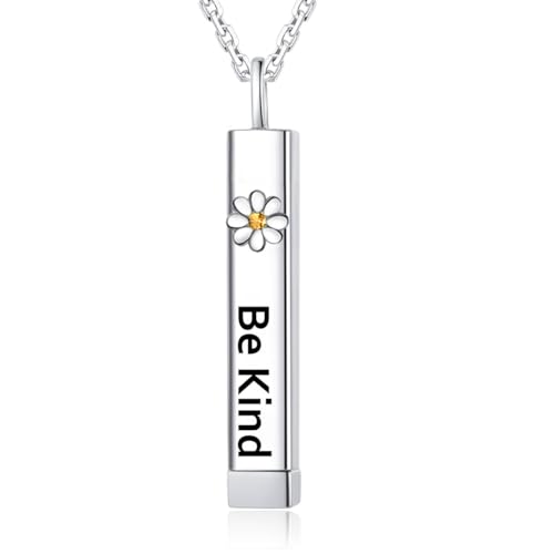 Be Kind of A B Necklace for Women:925 Sterling Silver Hidden Message Necklace - Rose Gold/14k Gold/Silver 3D Vertical Bar Pendant Best Friends Sisters Friendship Sorority Jewelry Gifts