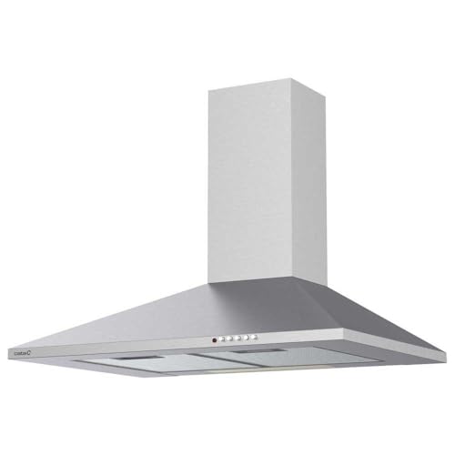 Cata Campana Extractora Decorativa V 700 con 3 Niveles de Extracción Motor Extra Silencioso Consumo 95 W Panel de Control Mecánico Iluminación LED Sistema de Fácil Instalación Ancho 70 cm Color Inox