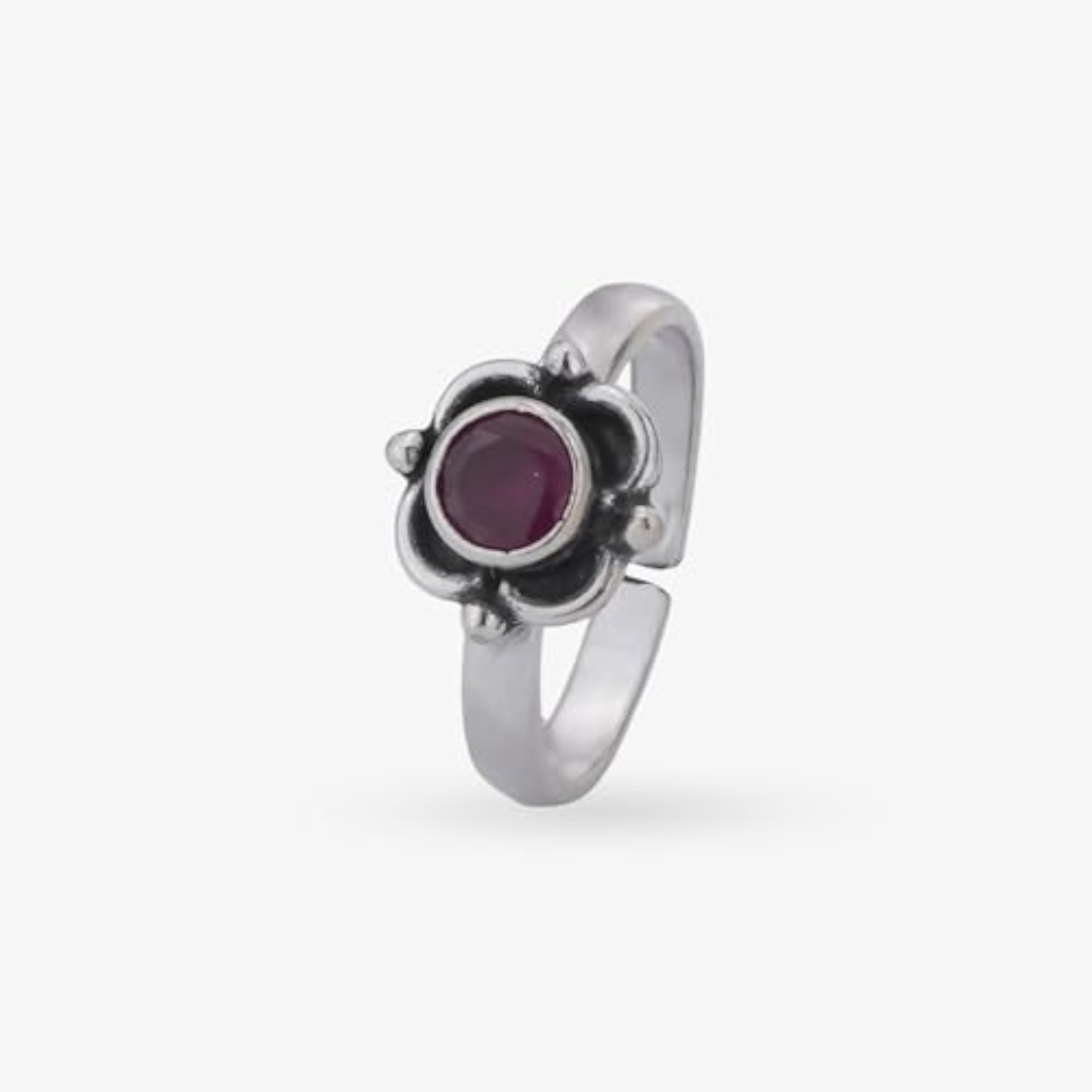Women's Oxidised Ruby Bloom Antique Toe Ring, Adjustable