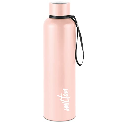 Image of Milton Aura 1000 Thermosteel Bottle, 1.05 Litre, Beige & Milton New Tiara 900 Stainless Steel Water Bottle, 750 ml, Purple
