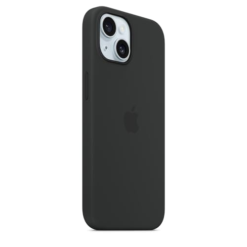 Image of Apple iPhone 15 Silicone Case with MagSafe: Lightweight Phone Case, Wireless Charging Compatible, Smooth Matte Finish; Black