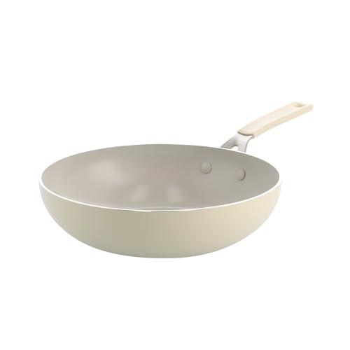 KitchenAid Aluminium Wok 28 cm/3,69 L, Revêtement Céramique Antiadhésif Sans PFAS, Tous Feux Dont Induction, Four 160 °C, Lave-Vaisselle, Crème