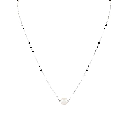 abhooshan 925 Sterling Silver Trendy Pearl Black Beads Mangalsutr...