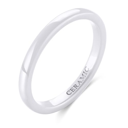 ANAZOZ Bague Céramique Blanche Unisexe, Anneau 2mm Courbe Homme Femme Simple Taille 51
