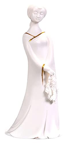 Statue femme debout en porcelaine blanche et dorée, sculpture d'art classique zen haut de gamme