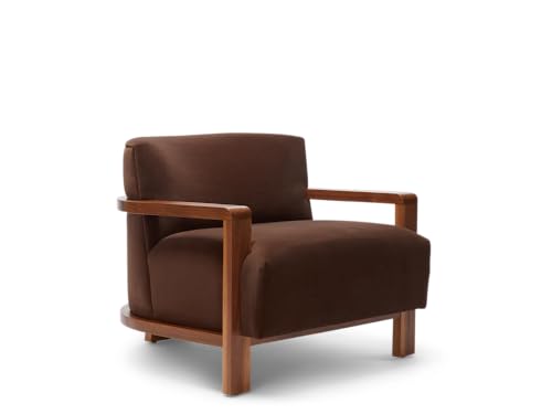 Image of Lakdi The Furniture Mid-Century Modern Accent Armchair with Walnut Wood Frame & Deep Brown Fabric Lounge Sofa Chair for Living Room | 5 Years Warranty | Free Assembly - 15185191