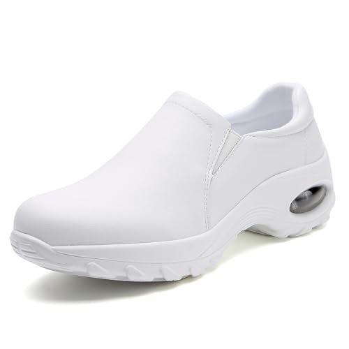 MXIKOCI Women's Nursing Shoes Slip On Lightweight Slip Resistant Comfort Non Slip Waterproof Food Service Work Shoes White US 6.5