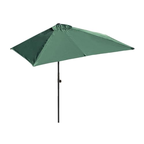Sombrilla de pared para patio con manivela de elevación, protección UV, resistente al viento, altura ajustable, base de relleno de agua para balcón y jardín, parasol rectangular (marrón + base de 270°