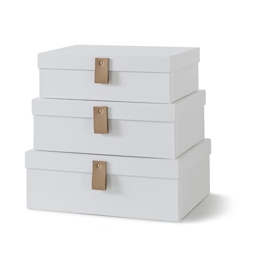 Soul & Lane Cardboard Decorative Boxes for Storage – Set of 3, Textured Set with Lids for Home Decor, Photo Storage and Memory Boxes for Keepsakes, Off-White