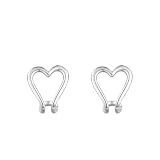 Ayoiow Pendientes elegantes de oro blanco de 9K/14K/18K y platino para mujer, aretes formales de corazón hueco para mujer, Small, Oro blanco, Sin piedra preciosa
