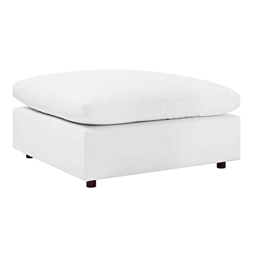 Modway EEI-4695-WHI Commix Down Filled Overstuffed Vegan Leather Ottoman, White