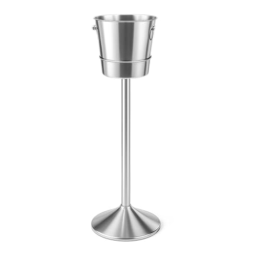 TIENDA EURASIA – Cubitera con Soporte | Cubo Metálico para Cubitos de Hielo con Asas | Acero Inoxidable | 25x25x78 cm | Plateado | Medida Adicional Cubitera 22x22x21 cm | Cubiteras para Botellas