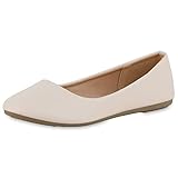 VAN HILL Damen Klassische Ballerinas Leder-Optik Schuhe Flache Leder-Optik Slippers Freizeit Slip Ons Schlupfschuhe 211186 Beige 40