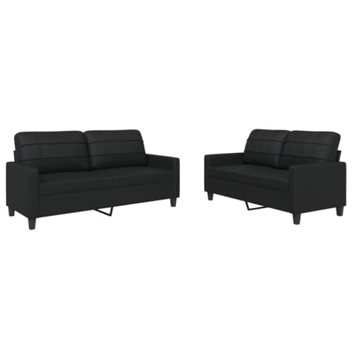 vidaXL Juego de Sofás 2 pzas, Sillones de Televisión con Cojines, Sofás de Descanso Relax, Asientos Tapizados para Salón, Cuero Sintético Negro
